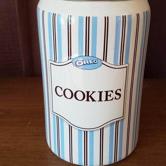 HOUSTON HOLDINGS Kitchen Vintage Oreo Cookie Jar Blue Stripe Houston Harvest Kraft Foods